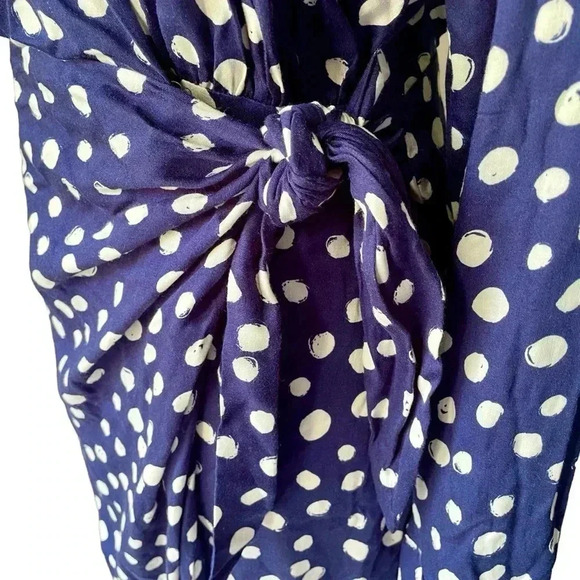 Velvet by Graham & Spencer Kenia Waist Tie Navy Polka Dots Midi Dress Women Sz S - Picture 7 of 9